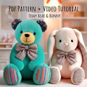 Memory Bear & Bunny Pattern 2 in 1 & Step-by-Step Sewing Tutorial - PDF Download